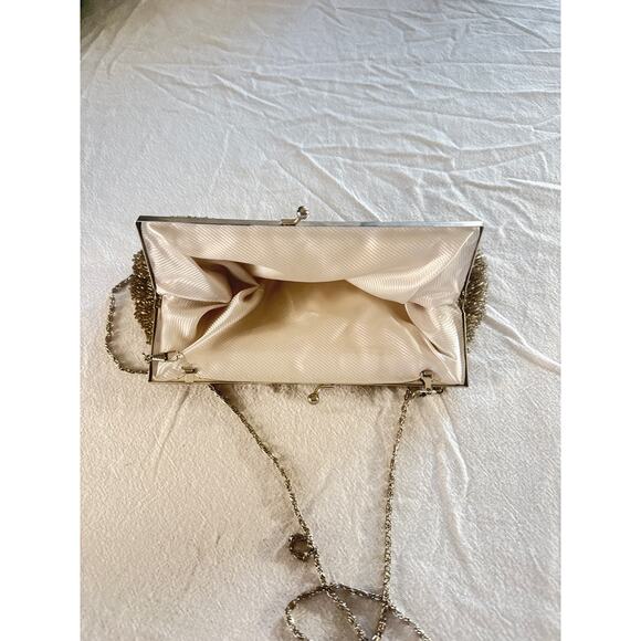 Vintage Beaded Clutch Purse Silver  Art Deco Evening Bag Chain Strap - Picture 2 of 8